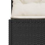 fekete polirattan kerek kerti kanapé asztallal és párnákkal