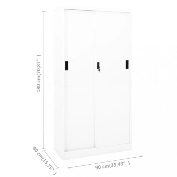 fehér acél tolóajtós irodai szekrény 90 x 40 x 180 cm