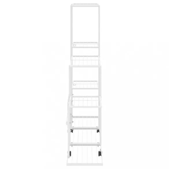 fehér acél virágtartó állvány kerékkel 94,5 x 25 x 92,5 cm