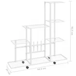 fehér acél virágtartó állvány kerékkel 94,5 x 25 x 92,5 cm