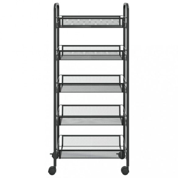 5 szintes fekete vas konyhai kerekes kocsi 46 x 26 x 105 cm
