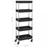 5 szintes fekete vas és ABS konyhai kocsi 42 x 29 x 128 cm