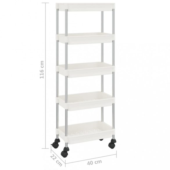 5 szintes fehér vas és ABS konyhai kocsi 42 x 29 x 128 cm