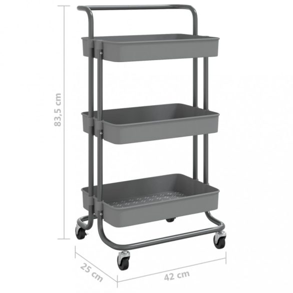 szürke 3 szintes vas és ABS konyhai kerekes kocsi 42x35x85 cm