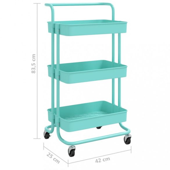 türkiz 3 szintes vas és ABS konyhai kerekes kocsi 42x35x85 cm