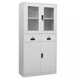 világosszürke acél és edzett üveg irodai szekrény 90x40x180 cm