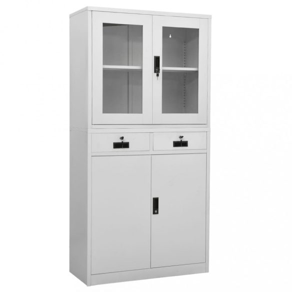 világosszürke acél és edzett üveg irodai szekrény 90x40x180 cm