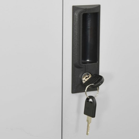 világosszürke acél és edzett üveg irodai szekrény 90x40x180 cm