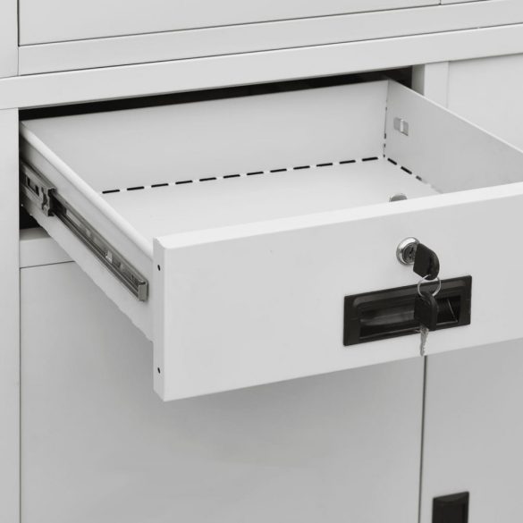 világosszürke acél és edzett üveg irodai szekrény 90x40x180 cm