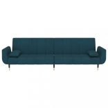 kétszemélyes kék bársony kanapéágy két párnával