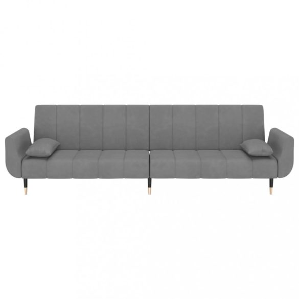 kétszemélyes világosszürke bársony kanapéágy 2 párnával