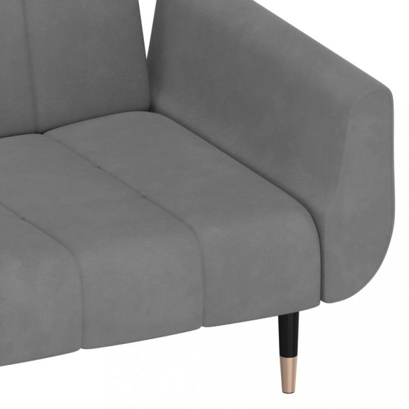 kétszemélyes világosszürke bársony kanapéágy 2 párnával