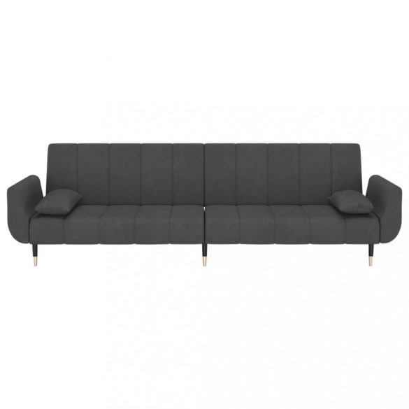 kétszemélyes sötétszürke bársony kanapéágy 2 párnával