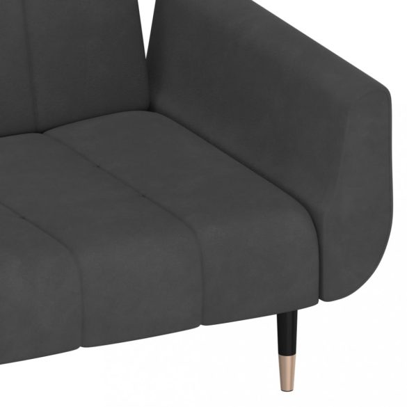 kétszemélyes sötétszürke bársony kanapéágy 2 párnával