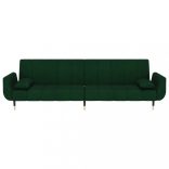 kétszemélyes sötétzöld bársony kanapéágy két párnával