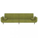 kétszemélyes világoszöld bársony kanapéágy két párnával