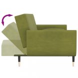 kétszemélyes világoszöld bársony kanapéágy két párnával