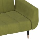 kétszemélyes világoszöld bársony kanapéágy két párnával