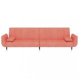 kétszemélyes rózsaszín bársony kanapéágy két párnával