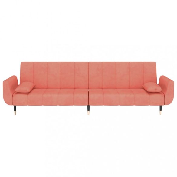 kétszemélyes rózsaszín bársony kanapéágy két párnával