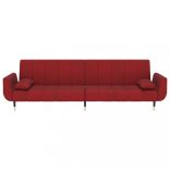 kétszemélyes bordó bársony kanapéágy két párnával