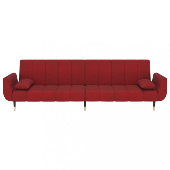 kétszemélyes bordó bársony kanapéágy két párnával