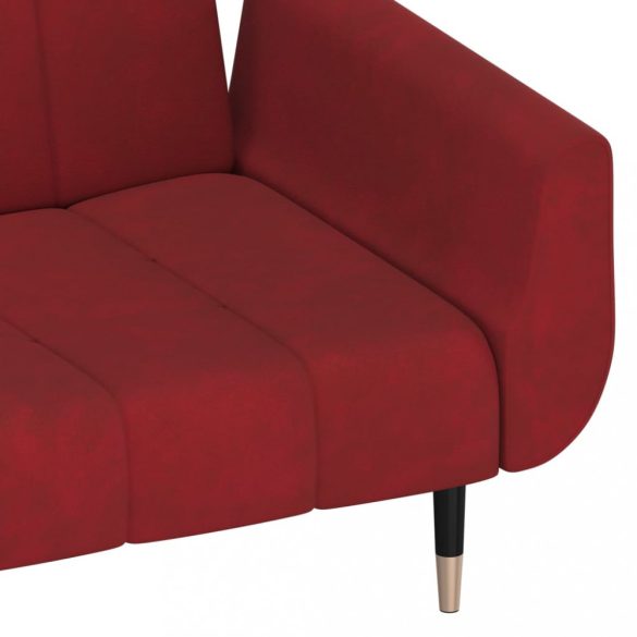 kétszemélyes bordó bársony kanapéágy két párnával