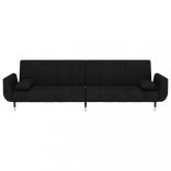 kétszemélyes fekete bársony kanapéágy 2 párnával