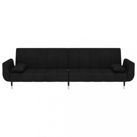 kétszemélyes fekete bársony kanapéágy 2 párnával