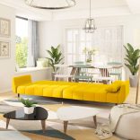 kétszemélyes sárga bársony kanapéágy 2 párnával