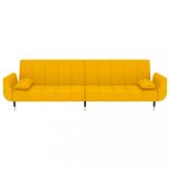 kétszemélyes sárga bársony kanapéágy 2 párnával