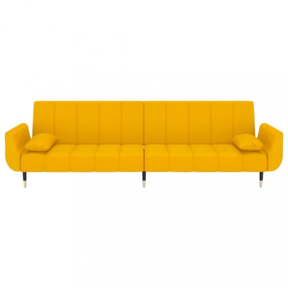 kétszemélyes sárga bársony kanapéágy 2 párnával