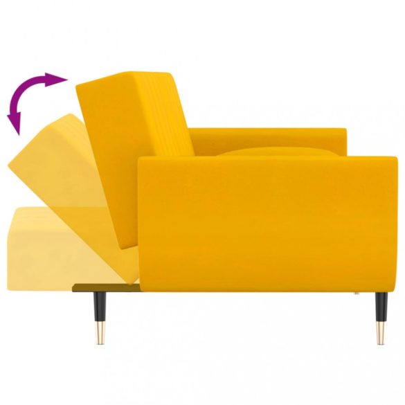 kétszemélyes sárga bársony kanapéágy 2 párnával