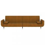 kétszemélyes barna bársony kanapéágy 2 párnával