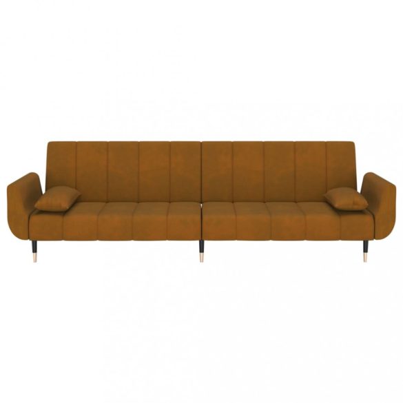 kétszemélyes barna bársony kanapéágy 2 párnával