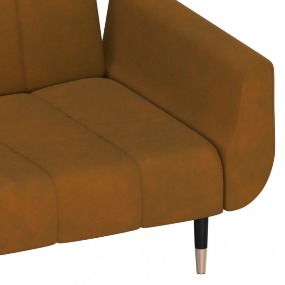 kétszemélyes barna bársony kanapéágy 2 párnával