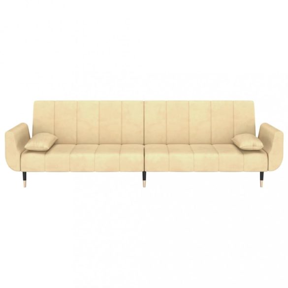 kétszemélyes krémszínű bársony kanapéágy két párnával