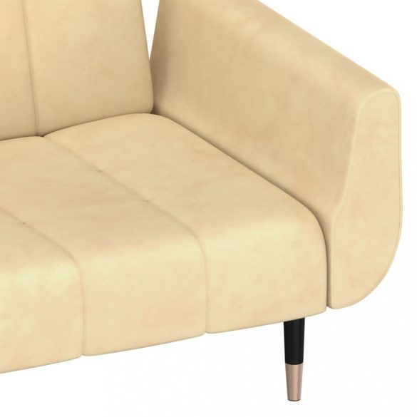 kétszemélyes krémszínű bársony kanapéágy két párnával