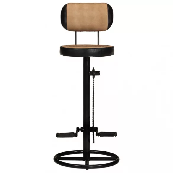 2 db barna-fekete valódi kecskebőr bárszék vászonnyomattal