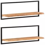 2 darab tömör akácfa és acél falipolc 100 x 24 x 35 cm