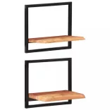 2 darab tömör akácfa és acél falipolc 40 x 24 x 35 cm