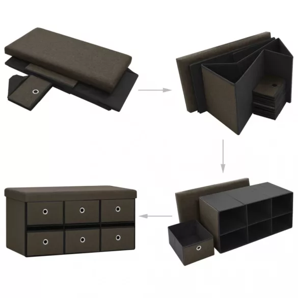 sötétbarna összecsukható művászon tárolópad 76 x 38 x 38 cm