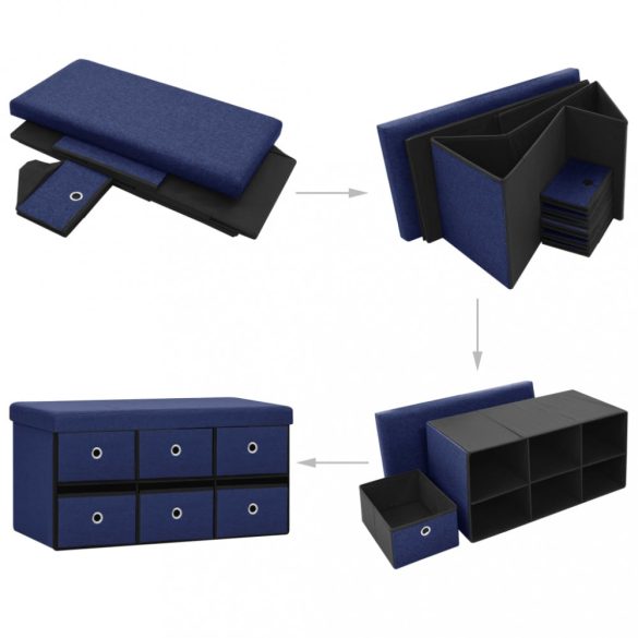 kék összecsukható művászon tárolópad 76 x 38 x 38 cm