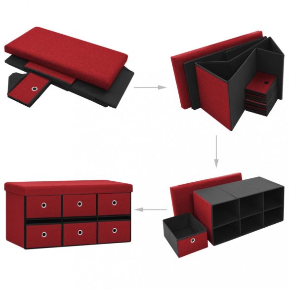 bordó összecsukható művászon tárolópad 76 x 38 x 38 cm