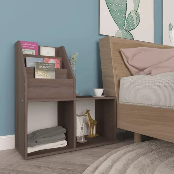 szürke-sonoma színű szerelt fa gyerek újságtartó 71x30x78,5 cm