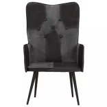 fekete és szürke valódi bőr magas háttámlájú fotel