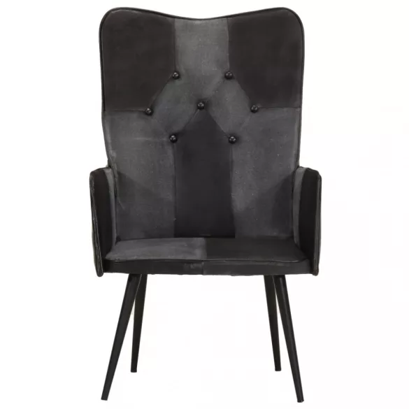 fekete és szürke valódi bőr magas háttámlájú fotel