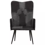 fekete és szürke valódi bőr magas háttámlájú fotel