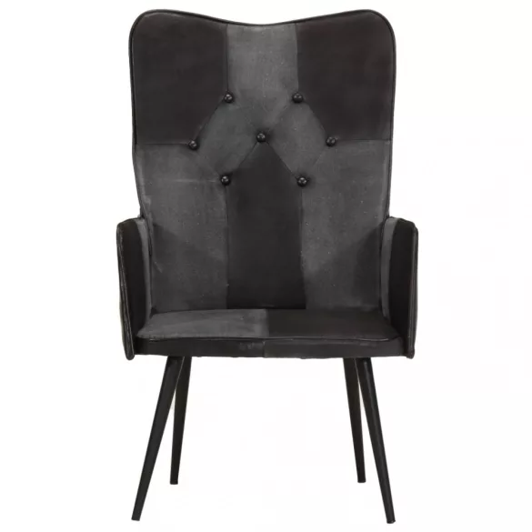 fekete és szürke valódi bőr magas háttámlájú fotel