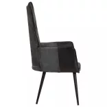 fekete és szürke valódi bőr magas háttámlájú fotel